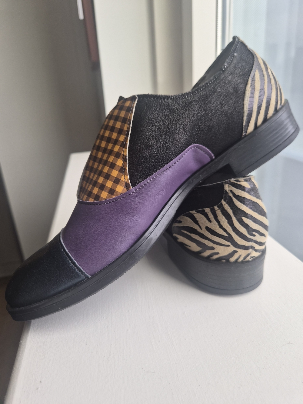 Handmade In ITALY- Women's Multicolor Patterned Leather Slip-On Shoes